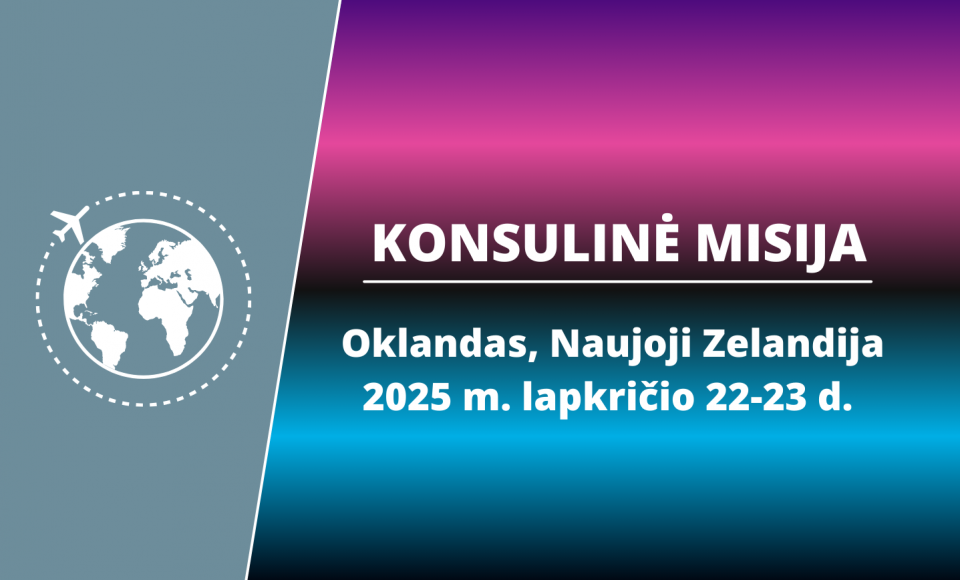 Lapkričio 22-23 d. konsulinės paslaugos bus teikiamos Oklande, Naujojoje Zelandijoje